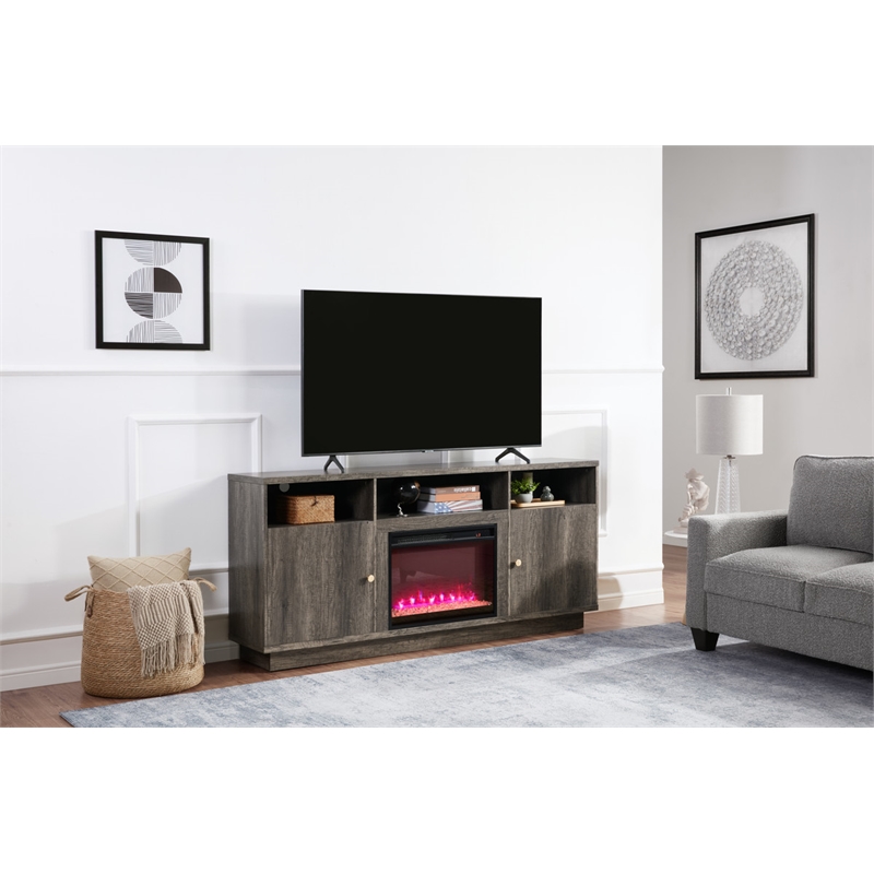 Pemberly Row Set of 2 Fireplace TV Console and Reversible Sleeper Sofa