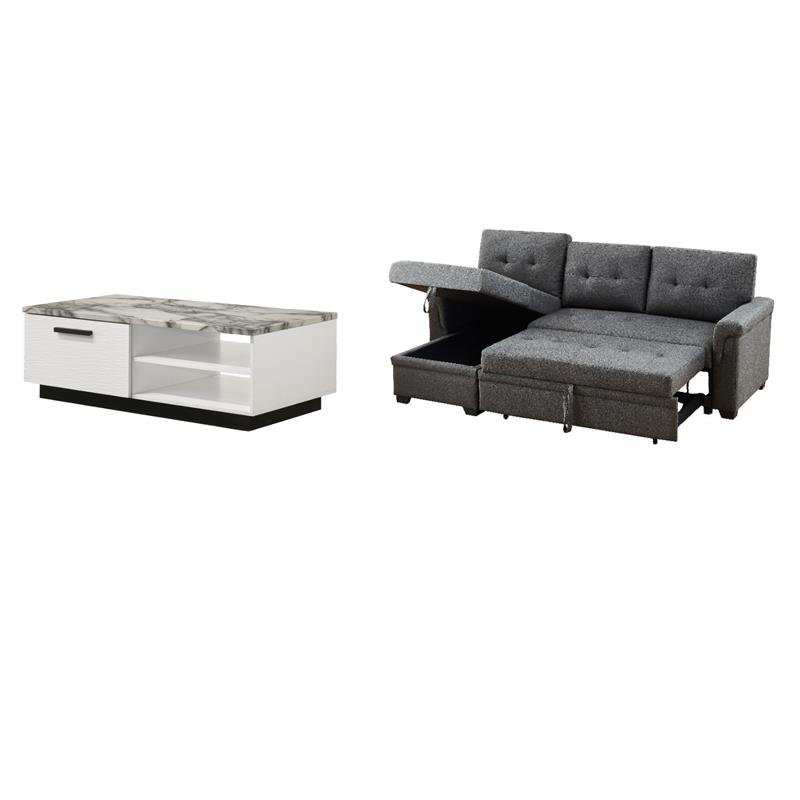Pemberly Row Set of 2 Coffee Table and Reversible Sleeper Sofa