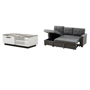 Pemberly Row Set of 2 Coffee Table and Reversible Sleeper Sofa