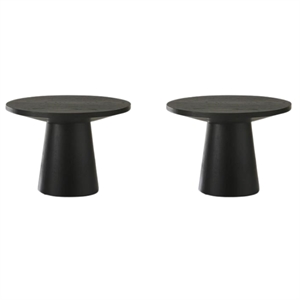 Pemberly Row Set of 2 Ebony Black Wood 22&quotW Round End Tables with Pedestal Base