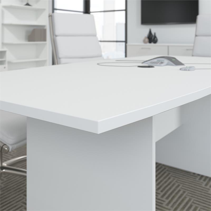 Pemberly Row Set of 7 - White Conference Table & 6 Dark Gray Executive Chairs