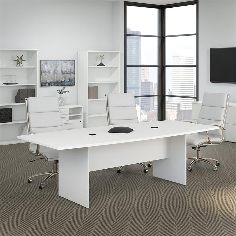 Pemberly Row Set of 7 - White Conference Table & 6 Dark Gray Executive Chairs