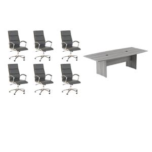 Pemberly Row Set of 7 - Gray Conference Table & 6 Dark Gray Executive Chairs