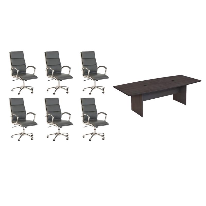 Pemberly Row Set of 7 - Gray Conference Table & 6 Dark Gray Executive Chairs