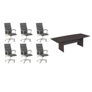 Pemberly Row Set of 7 - Gray Conference Table & 6 Dark Gray Executive Chairs