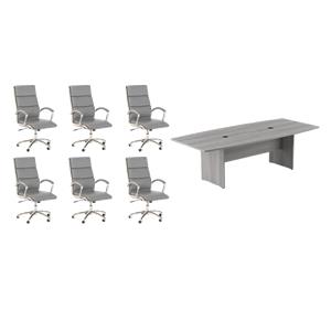 Pemberly Row Set of 7 - Gray Conference Table & 6 Light Gray Executive Chairs