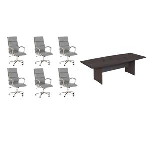 Pemberly Row Set of 7 - Gray Conference Table & 6 Light Gray Executive Chairs