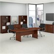 Pemberly Row Set of 7 - Cherry Conference Table & 6 Light Gray Executive Chairs