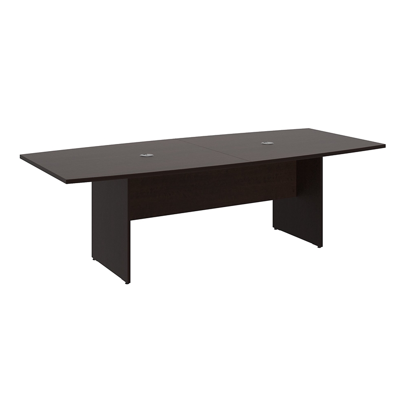 Pemberly Row Set of 7 - Cherry Conference Table & 6 Light Gray Executive Chairs