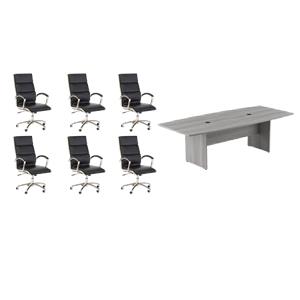 Pemberly Row Set of 7 - Gray Conference Table & 6 Black Executive Chairs