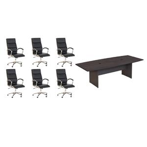 Pemberly Row Set of 7 - Gray Conference Table & 6 Black Executive Chairs