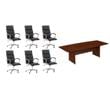 Pemberly Row Set of 7 - Cherry Conference Table & 6 Black Executive Chairs