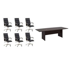 Pemberly Row Set of 7 - Cherry Conference Table & 6 Black Executive Chairs