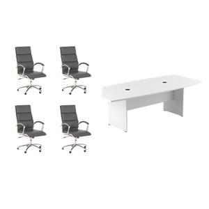 Pemberly Row Set of 5 - White Conference Table & 4 Dark Gray Executive Chairs