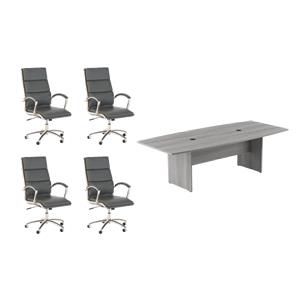 Pemberly Row Set of 5 - Gray Conference Table & 4 Dark Gray Executive Chairs