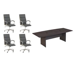 Pemberly Row Set of 5 - Gray Conference Table & 4 Dark Gray Executive Chairs
