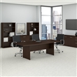 Pemberly Row Set of 5 - Cherry Conference Table & 4 Dark Gray Executive Chairs