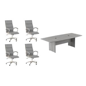 Pemberly Row Set of 5 - Gray Conference Table & 4 Light Gray Executive Chairs