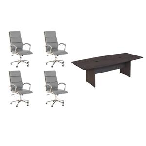 Pemberly Row Set of 5 - Gray Conference Table & 4 Light Gray Executive Chairs