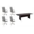 Pemberly Row Set of 5 - Cherry Conference Table & 4 Light Gray Executive Chairs