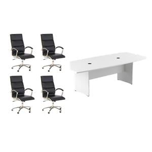 Pemberly Row Set of 5 - White Conference Table & 4 Black Executive Chairs