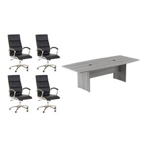 Pemberly Row Set of 5 - Gray Conference Table & 4 Black Executive Chairs