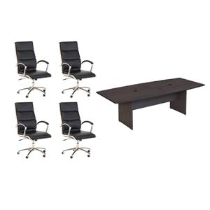 Pemberly Row Set of 5 - Gray Conference Table & 4 Black Executive Chairs