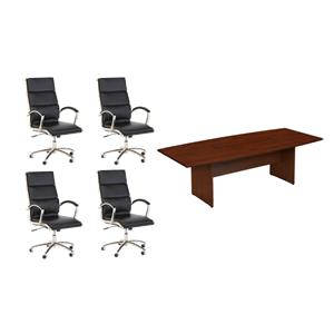 Pemberly Row Set of 5 - Cherry Conference Table & 4 Black Executive Chairs