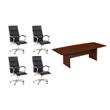 Pemberly Row Set of 5 - Cherry Conference Table & 4 Black Executive Chairs
