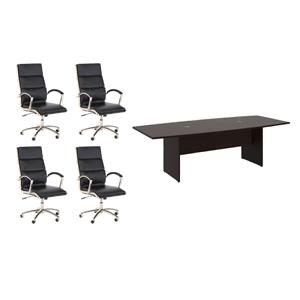Pemberly Row Set of 5 - Cherry Conference Table & 4 Black Executive Chairs