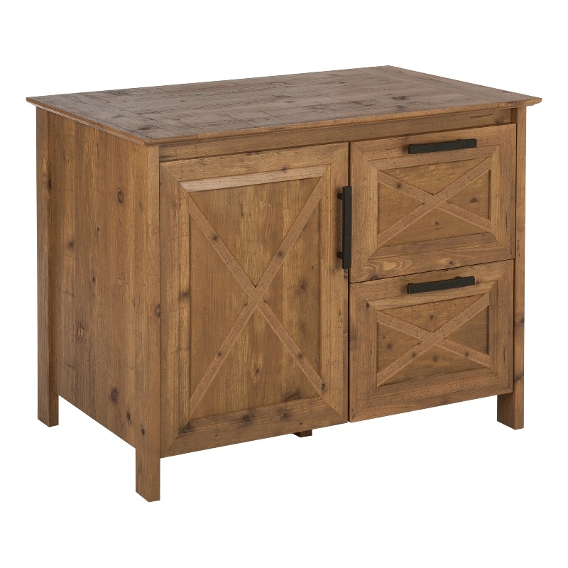 Pemberly Row Set of 2 Brown 2-Shelf Writing Desk & 2-Drawer Lateral File Cabinet