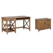 Pemberly Row Set of 2 Brown 2-Shelf Writing Desk & 2-Drawer Lateral File Cabinet