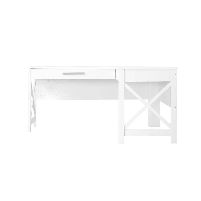 Pemberly Row Set of 2 L-shaped Desk & 2-Drawer & 3-Shelf File Cabinet in White