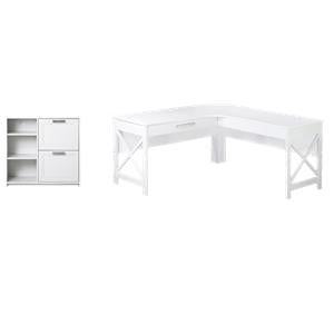 Pemberly Row Set of 2 L-shaped Desk & 2-Drawer & 3-Shelf File Cabinet in White