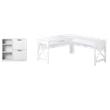 Pemberly Row Set of 2 L-shaped Desk & 2-Drawer & 3-Shelf File Cabinet in White