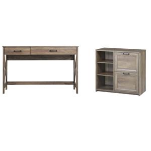 Pemberly Row Set of 2 47&quot Wrinting Desk & 2-Drawer & 3-Shelf File Cabinet in Oak