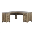 Pemberly Row Set of 2 Wood L-shaped Desk & 4-Drawers Lateral File in Brown