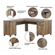 Pemberly Row Set of 2 Wood L-shaped Desk & 4-Drawers Lateral File in Brown