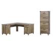 Pemberly Row Set of 2 Wood L-shaped Desk & 4-Drawers Lateral File in Brown