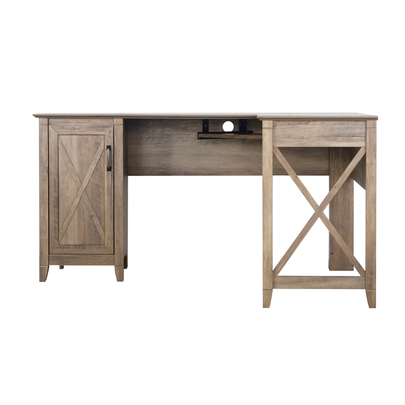 Pemberly Row Set of 2 Wood L-shaped Desk & 4-Drawers Lateral File in Brown
