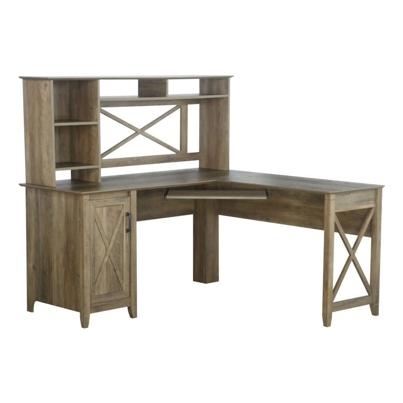 Pemberly Row Set of 2 Hutch Desk with Cabinet & 4-Drawers Lateral File in Brown