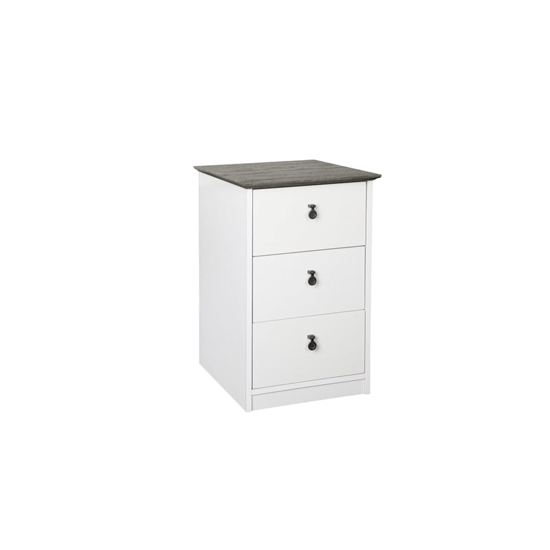 Pemberly Row Set of 2 White/Gray 3-Drawer Filing Cabinet & L-shaped Writing Desk