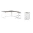 Pemberly Row Set of 2 White/Gray 3-Drawer Filing Cabinet & L-shaped Writing Desk
