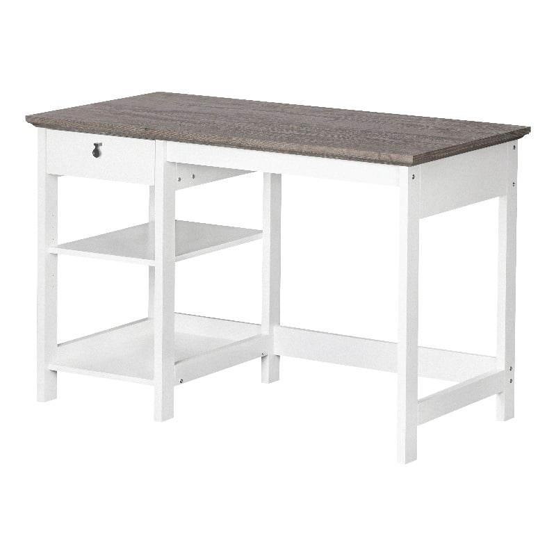 Pemberly Row Set of 2 White/Gray Oak 3-Drawer Filing Cabinet & 47