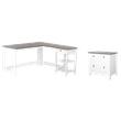 Pemberly Row Set of 2 L-Shaped Writing Desk & Lateral File Cabinet in White/Gray