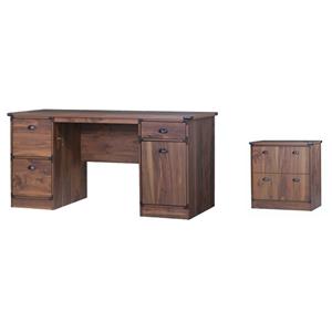 Pemberly Row Set of 2 Wood Lateral Filing Cabinet & Executive Desk - Dark Walnut
