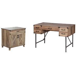 Pemberly Row Set of 2 Wood Laptop Credenza & Writing Desk in Rustic Oak