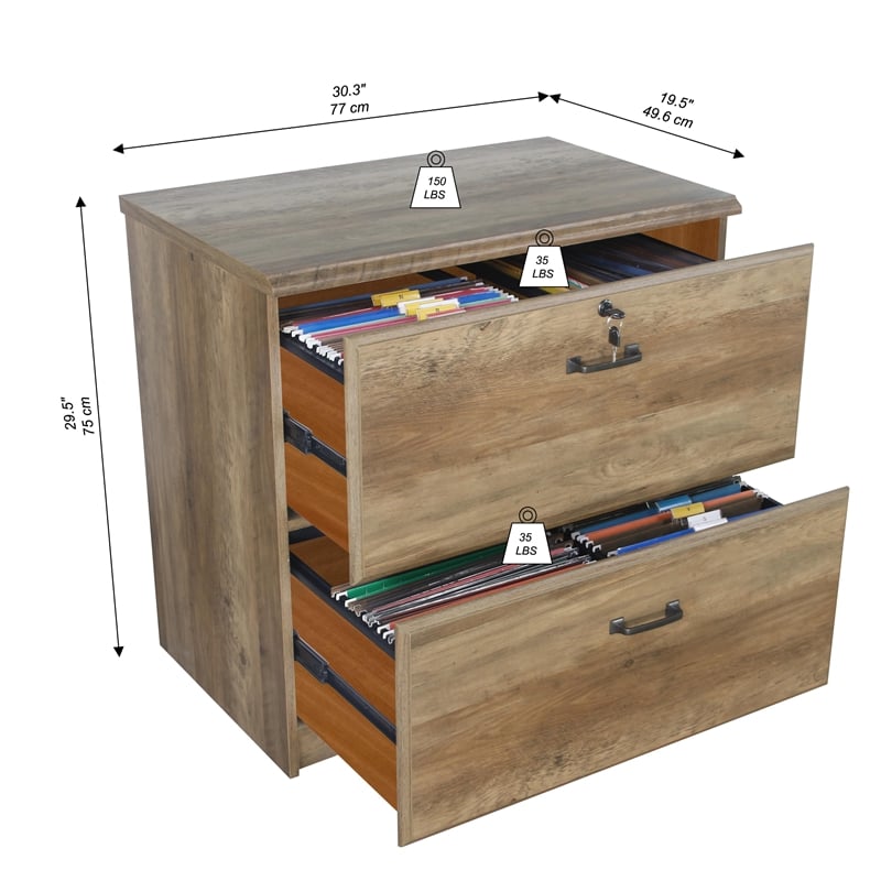 Pemberly Row Set of 2 Lateral Filing Cabinet & Executive Desk in Rustic Oak