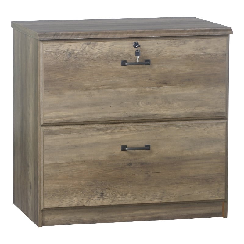 Pemberly Row Set of 2 Lateral Filing Cabinet & Executive Desk in Rustic Oak
