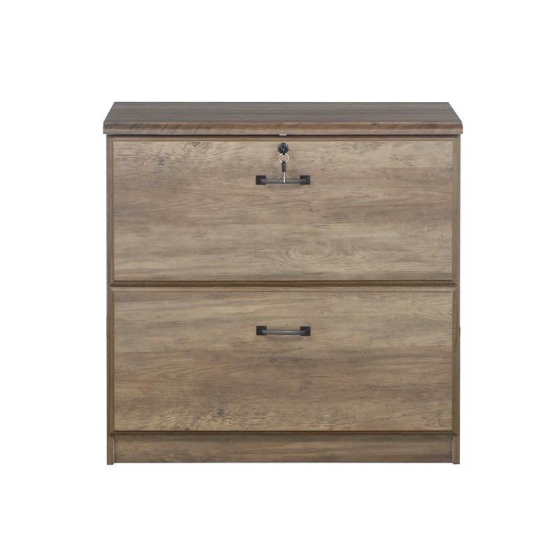 Pemberly Row Set of 2 Lateral Filing Cabinet & Executive Desk in Rustic Oak